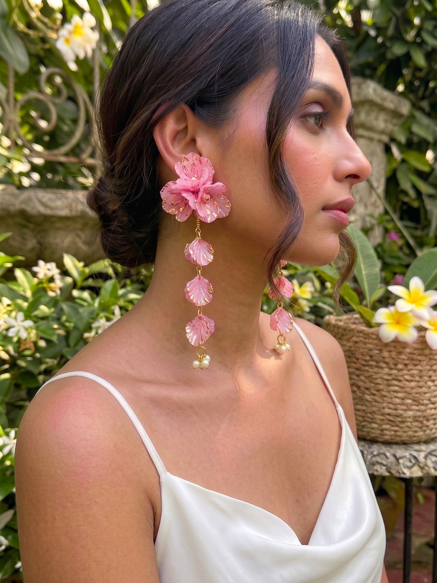 Aurelia Flower Blush Pink Statement Handmade Beaded Earrings