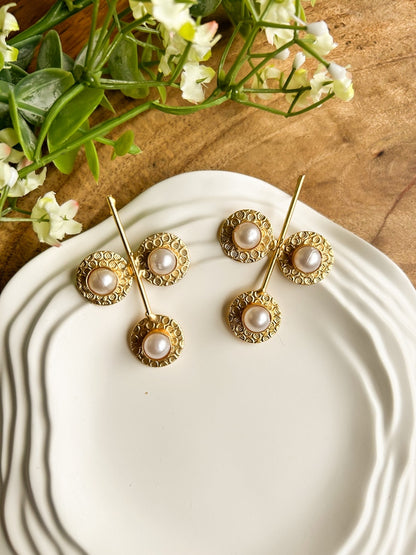 Laila Brass & Pearl Earrings