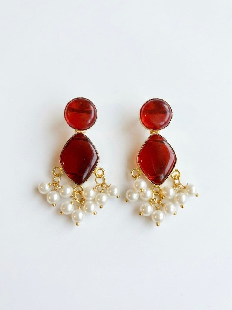 Gem Drop – Red Handmade Brass Earrings