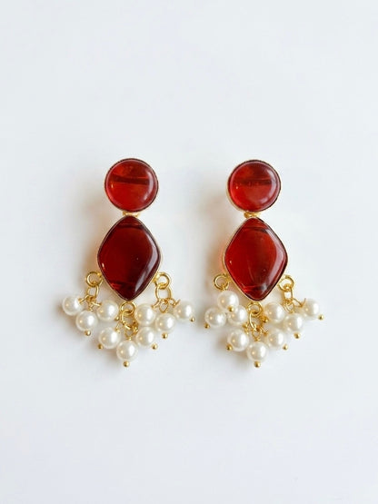Gem Drop – Red Handmade Brass Earrings