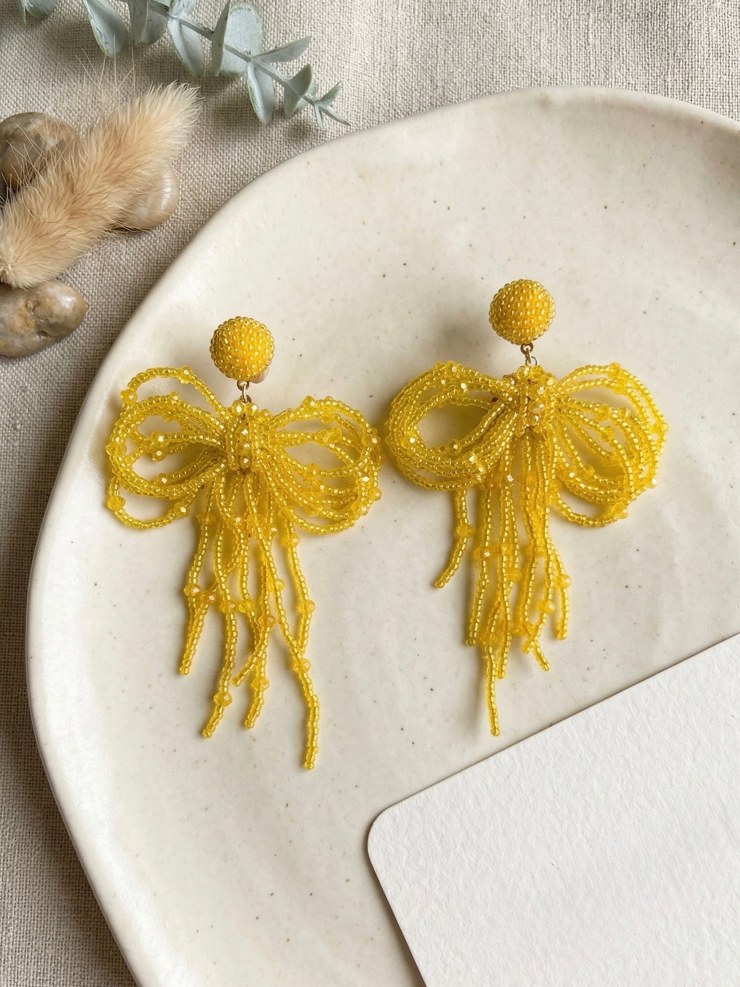 Pookie Bow (Yellow) Handmade Beaded Earrings