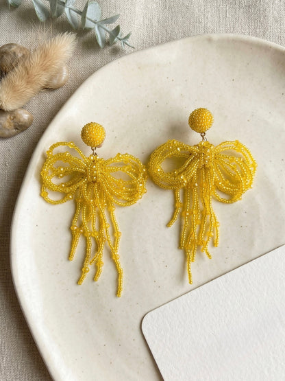 Pookie Bow (Yellow) Handmade Beaded Earrings