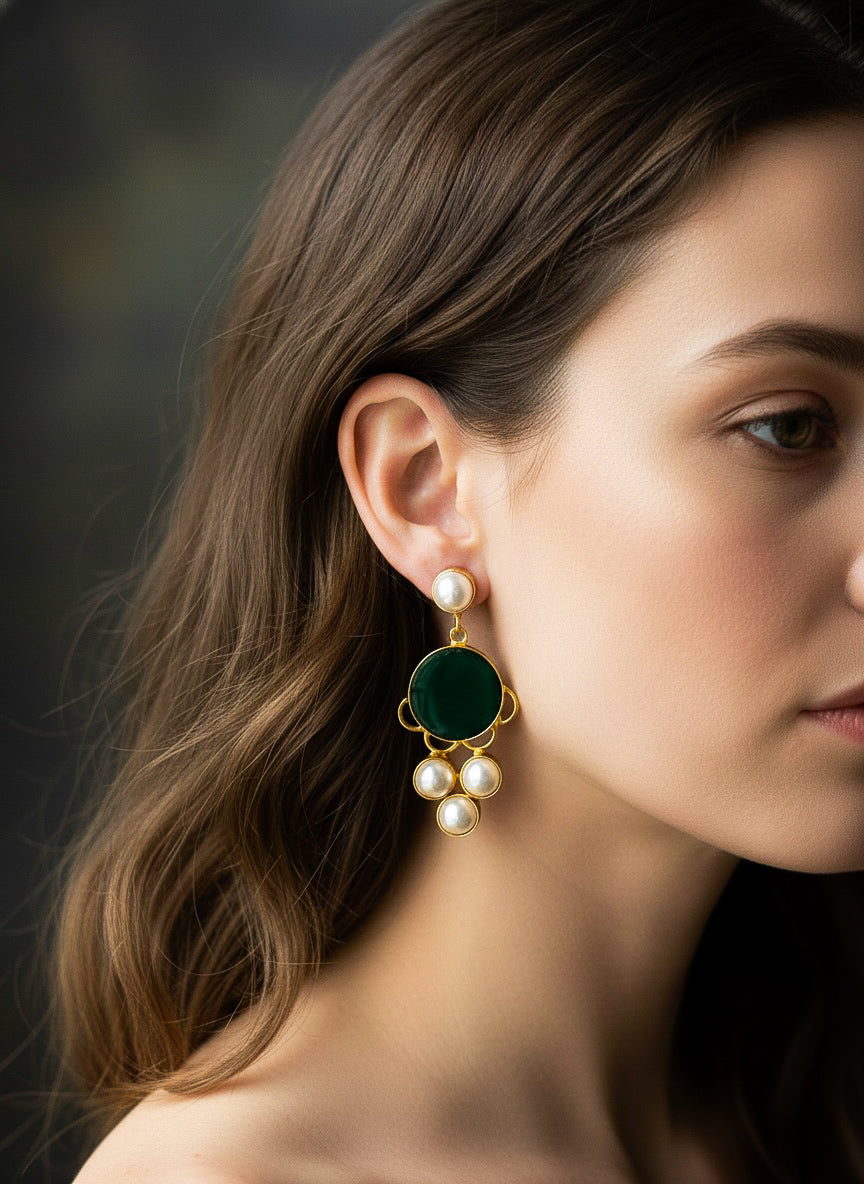 Green Druzy Drop Handmade Brass Earrings