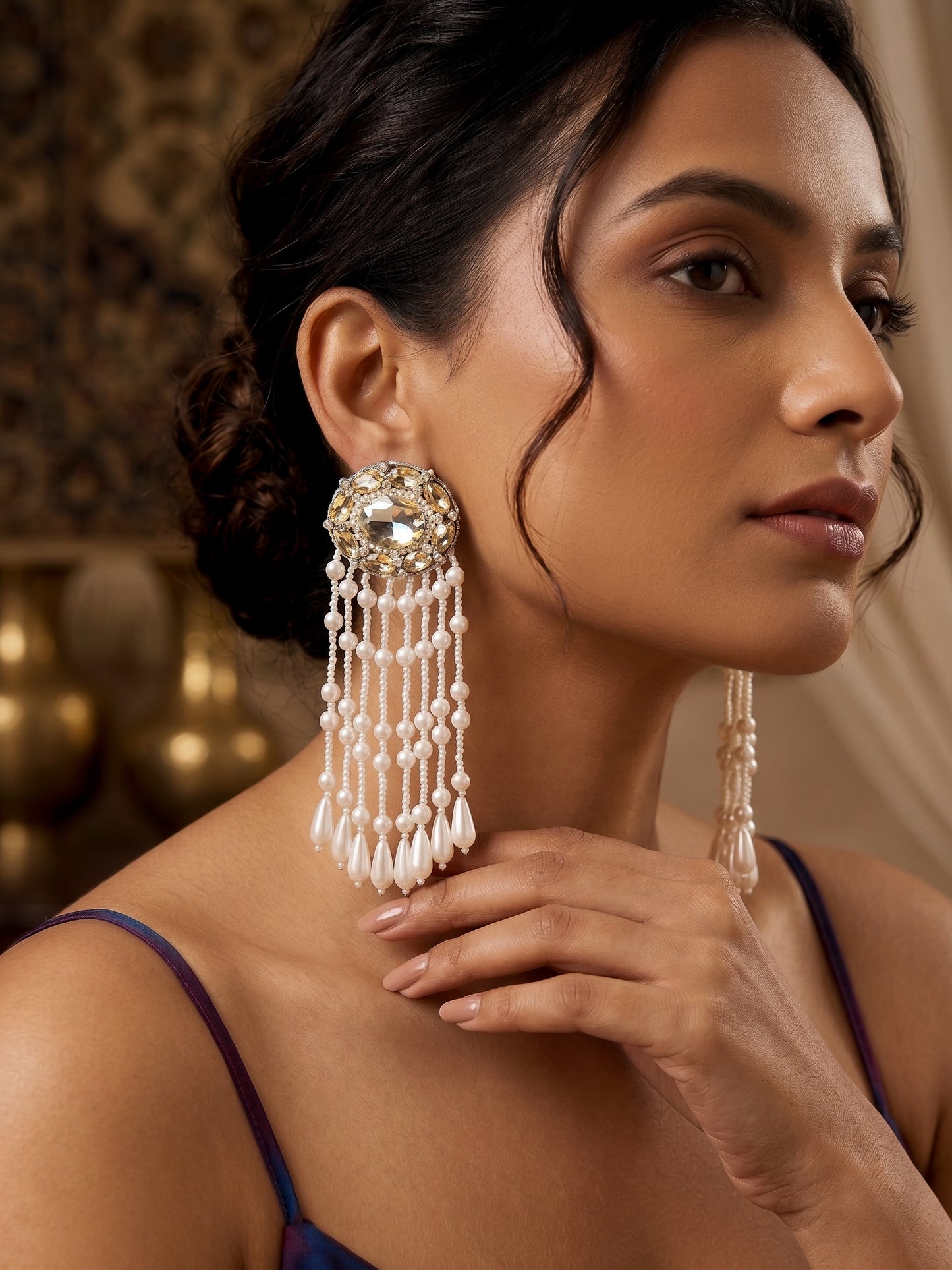 Taara Handmade Beaded Pearl Tassel Earrings