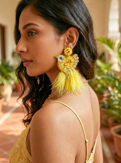 Glamorous Yellow Birdies Handmade Beaded Bird Earrings