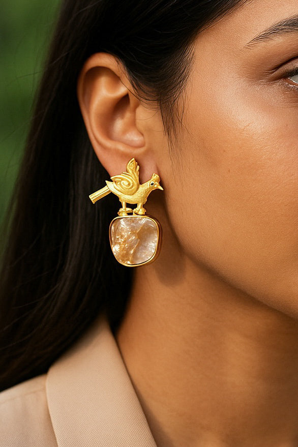 Cute Birdie Handmade Brass Earrings