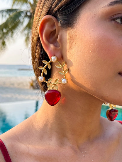 Olivia Deep Red Drop Handmade Brass Earrings