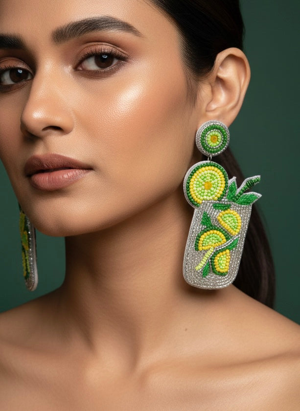 Mojito Magic Handmade Beaded Cocktail Earrings