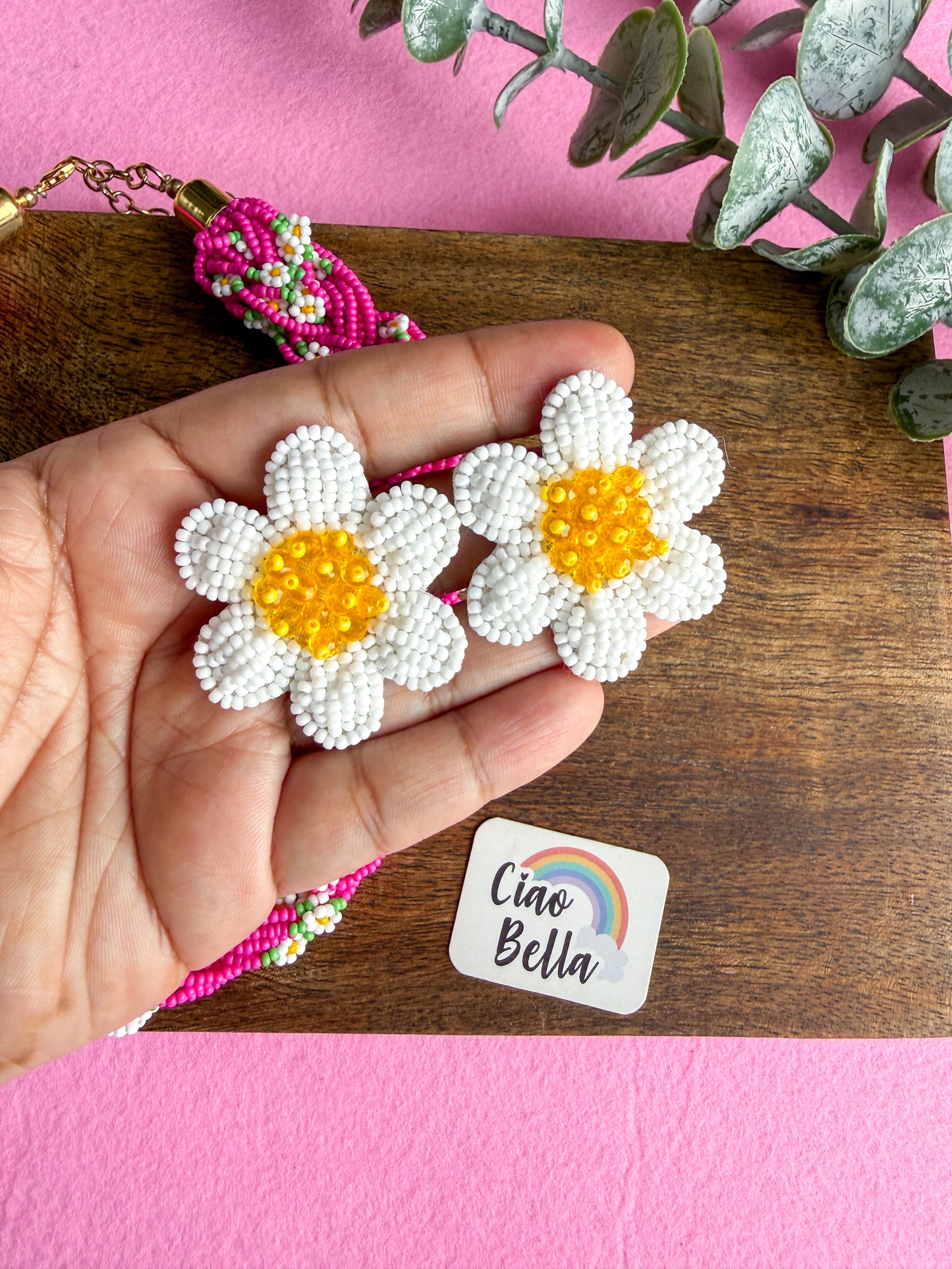 Luxe Flora Rose Pink Handmade Beaded Necklace + Earrings Set