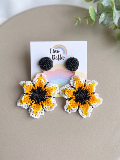 Sun-Kissed Yellow Flower Handmade Beaded Earrings