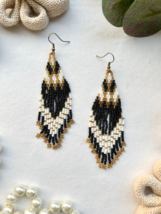 Aztec Noir Handmade Beaded Tassel Earrings