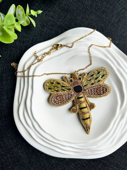 Gold-dusted Dragonfly Handmade Beaded Necklace