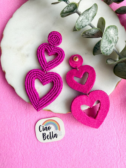 Steal My Love Handmade Beaded Pink Heart Shaped Earrings