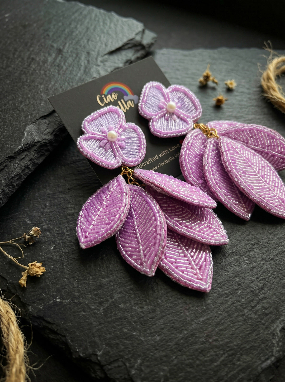 Luxe Leafy Affair Lilac Purple Handmade Beaded Earrings