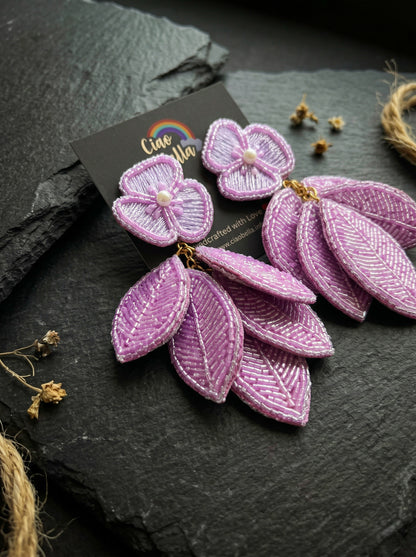 Luxe Leafy Affair Lilac Purple Handmade Beaded Earrings