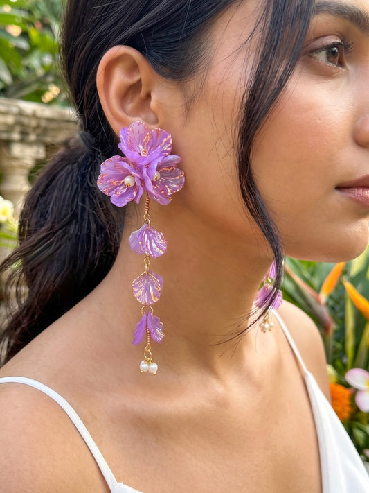 Aurelia Flower Lilac Purple Statement Handmade Beaded Earrings