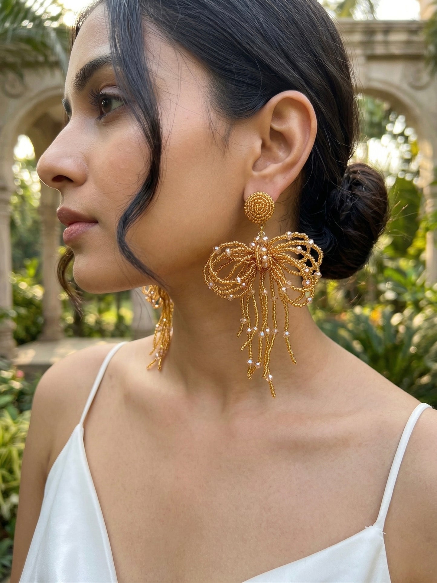 Pookie Bow (Gold) Handmade Beaded Earrings