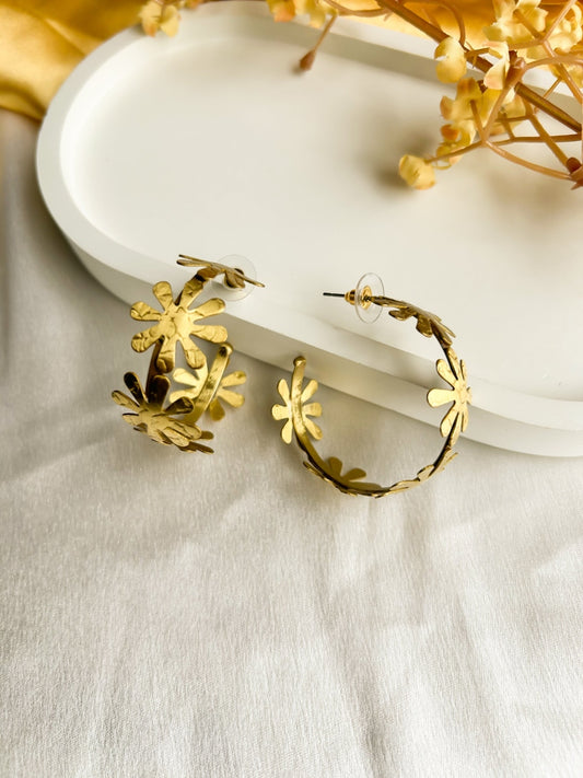 Daisy Brass Hoop Earrings