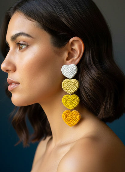 Sunny Yellow Love Drops Handmade Beaded Earrings