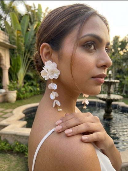 Aurelia Flower Pearl White Statement Handmade Beaded Earrings