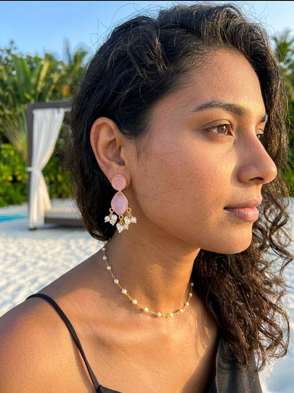 Gem Drop – Blush Pink Handmade Brass Earrings