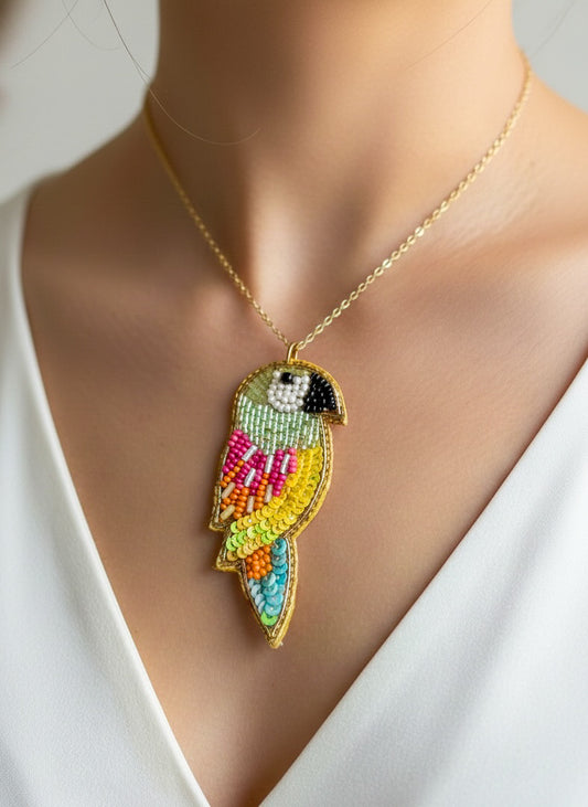 Peppy Parrot Handmade Beaded Bird Necklace