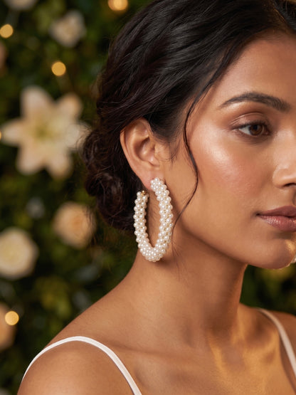 Woven Pearl Handmade Beaded Hoop Earrings