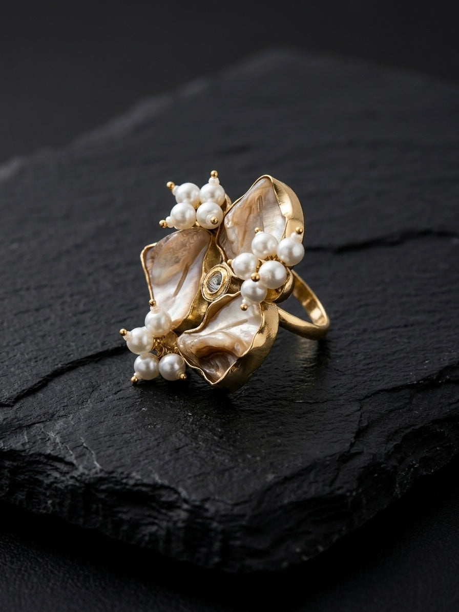 Mother of Pearl Kundan Handmade Brass Ring
