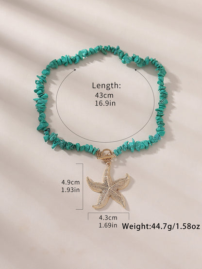 Marine Style Starfish Turquoise Beaded Chain Necklace