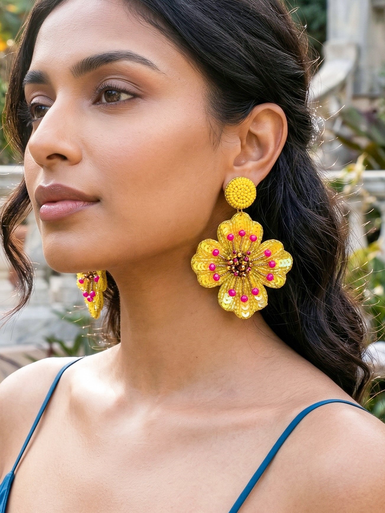 Sunny Glow Yellow Flower Handmade Beaded Earrings