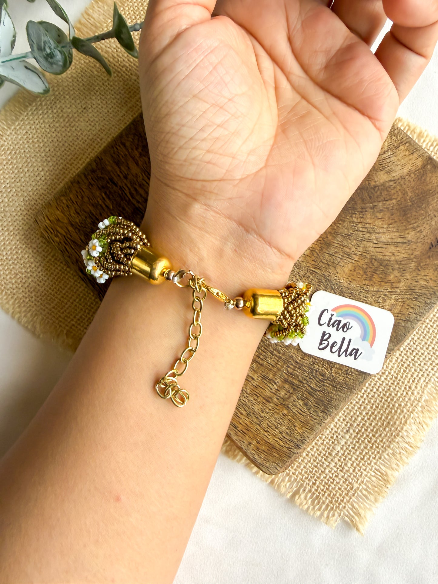 Luxe Flora Antique Brown Gold Handmade Beaded Bracelet