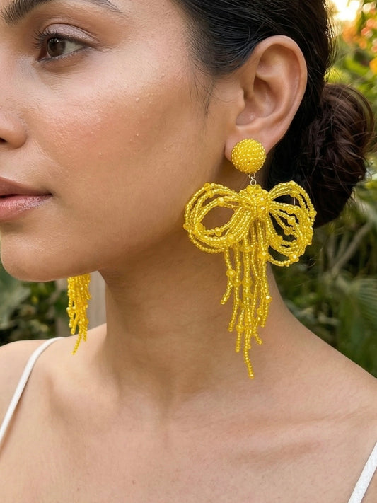 Pookie Bow (Yellow) Handmade Beaded Earrings
