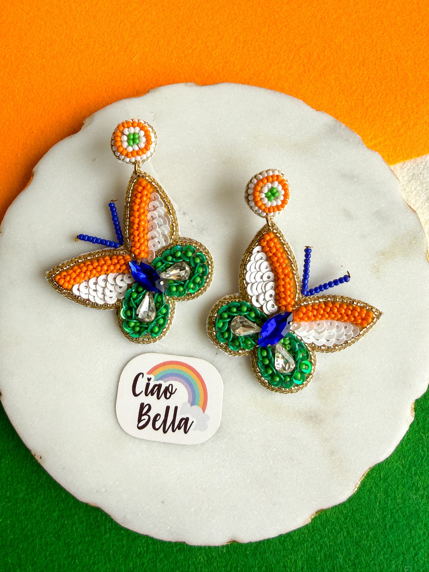 Tiranga Butterfly Handmade Tricolour Beaded Earrings
