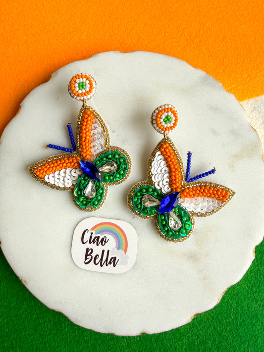 Tiranga Butterfly Handmade Tricolour Beaded Earrings