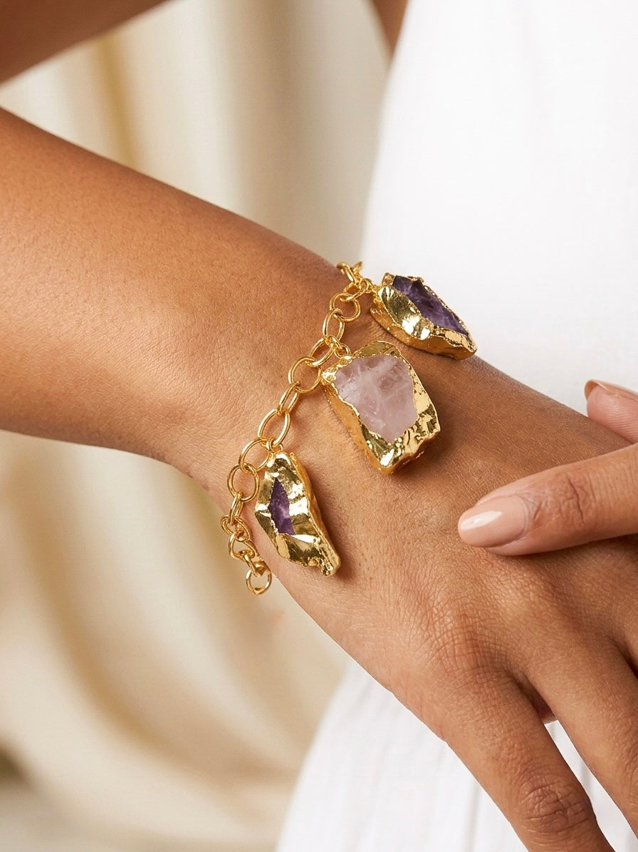 Raw Natural Stone Handmade Brass Bracelet - 3