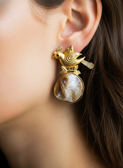 Cute Birdie Handmade Brass Earrings