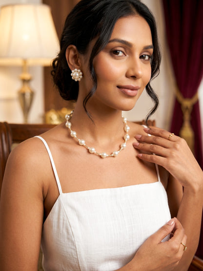 Alina Pearl Handmade Necklace + Stud Earrings Set