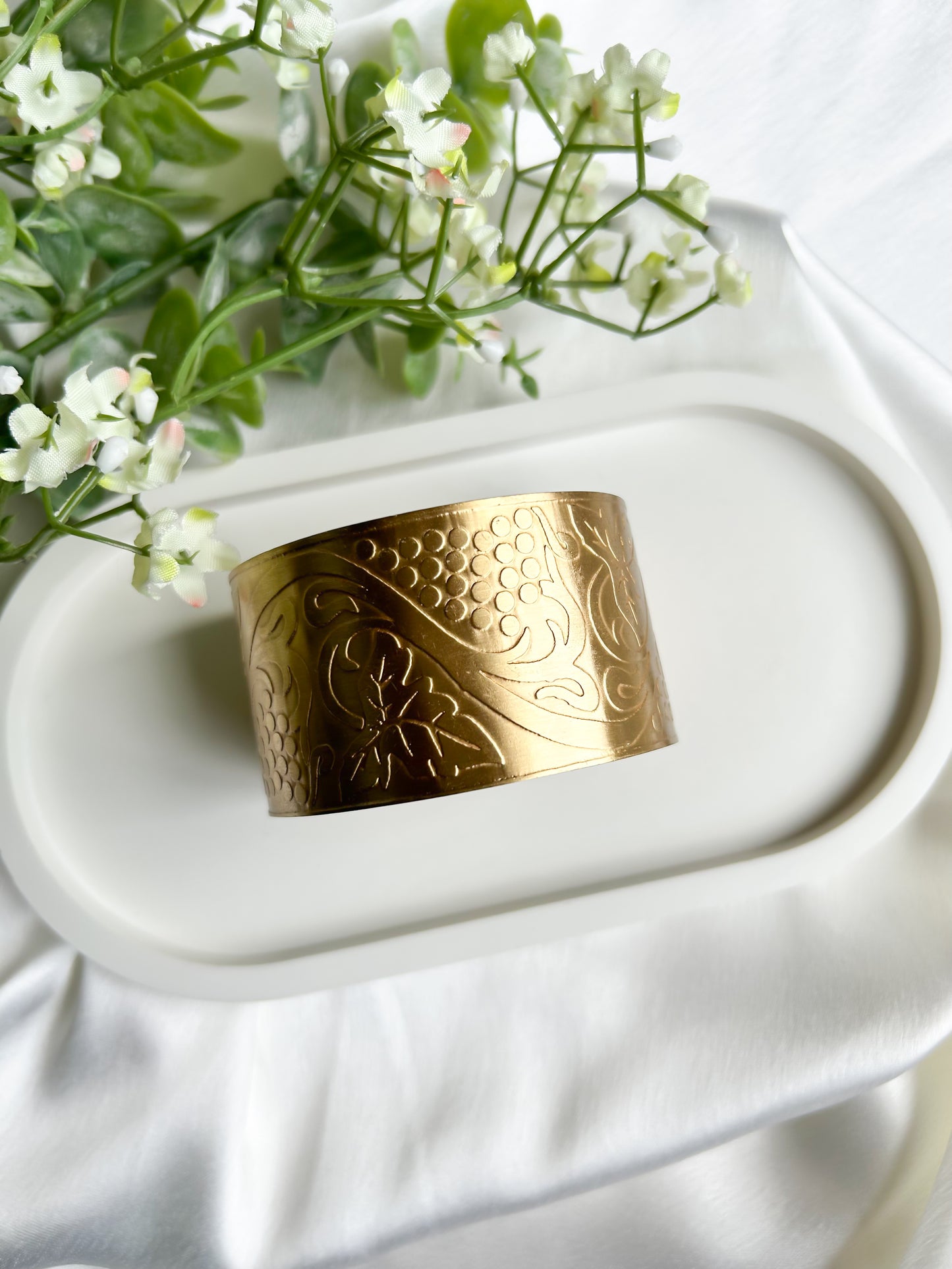 Vintage Flora Brass Cuff Bracelet