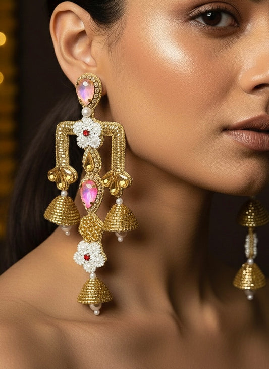Rajwada Blush Pink Danglers Handmade Beaded Statement Earrings