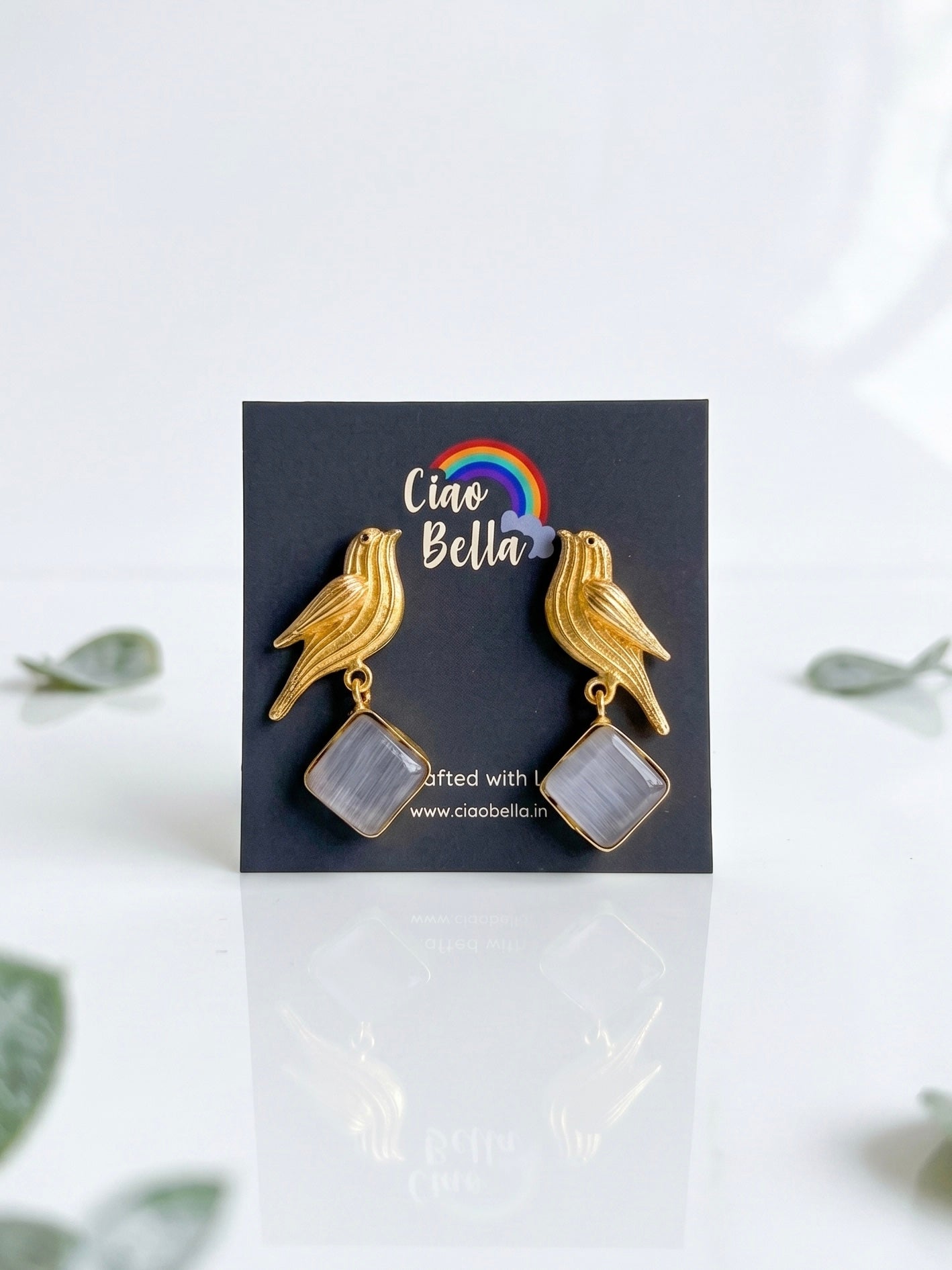 Hello Birdie Handmade Brass Earrings - Grey Diamond