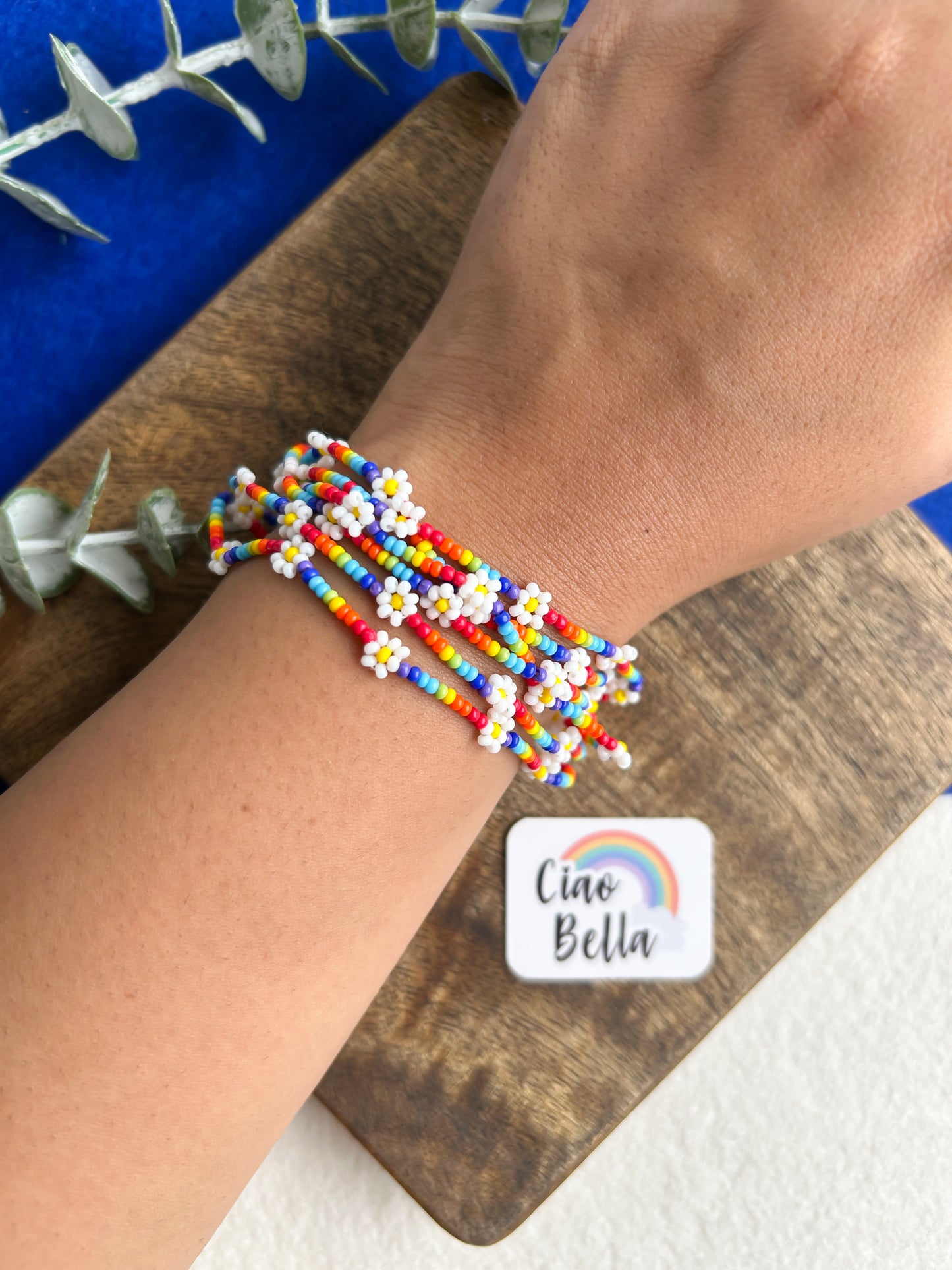 Spring Bloom Rainbow Daisy Handmade Beaded Bracelet