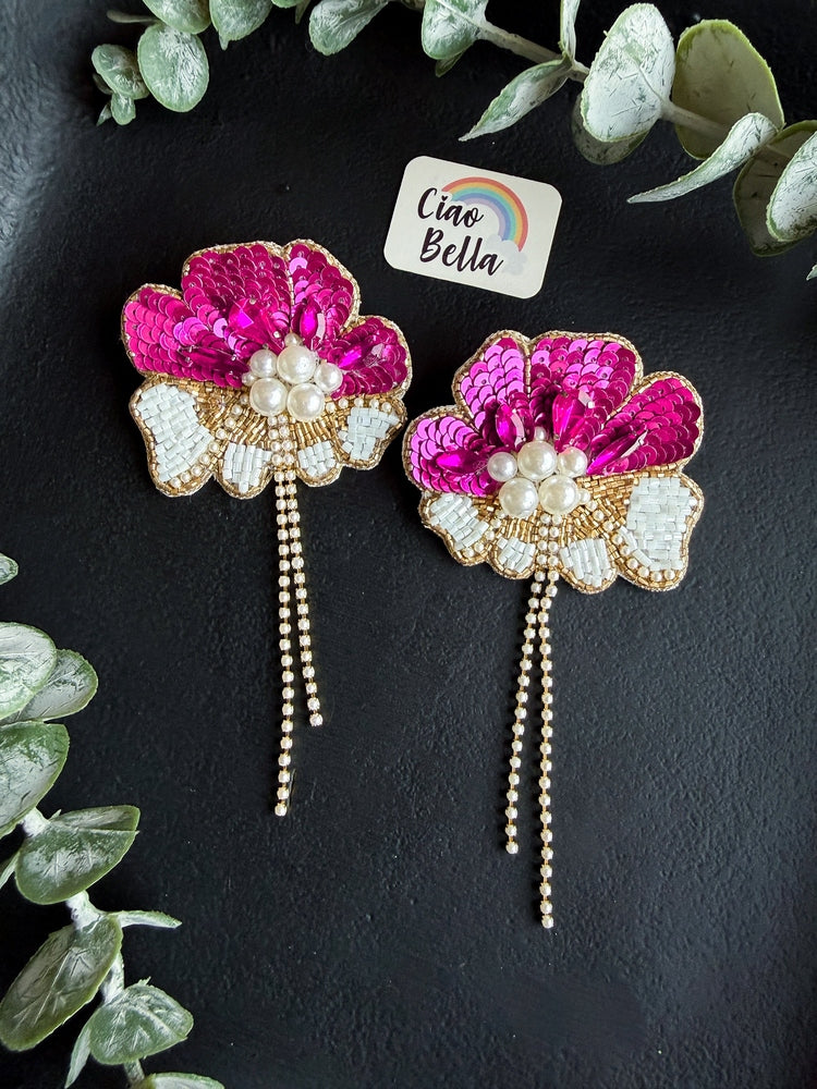 Floral Fiesta Pink Handmade Beaded Flower Earrings
