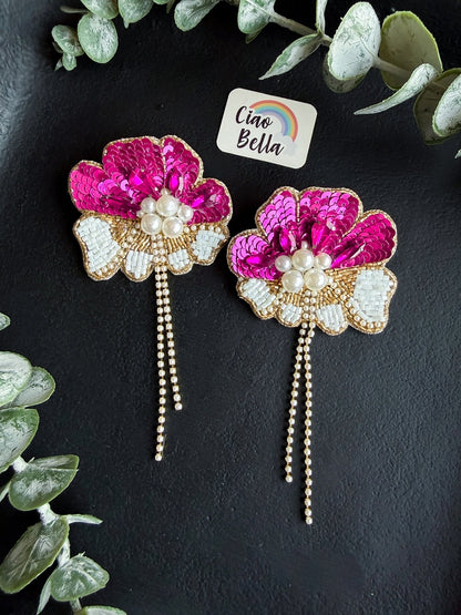 Floral Fiesta Pink Handmade Beaded Flower Earrings