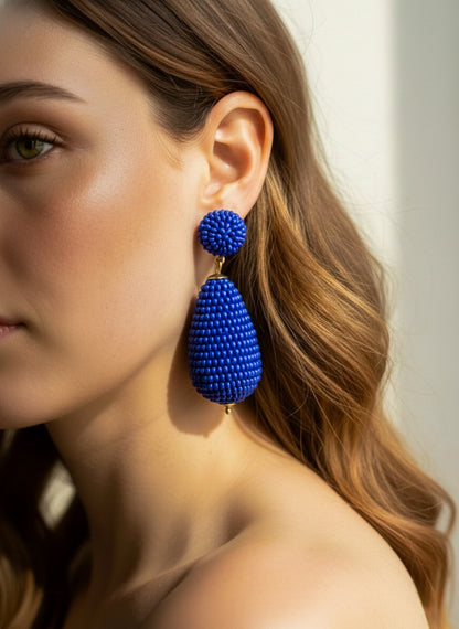 Sapphire Drop Handmade Beaded Earrings