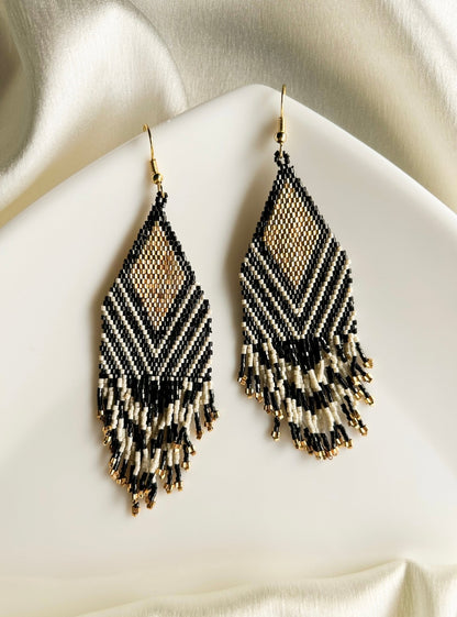 Golden Diamond Handmade Beaded Earrings