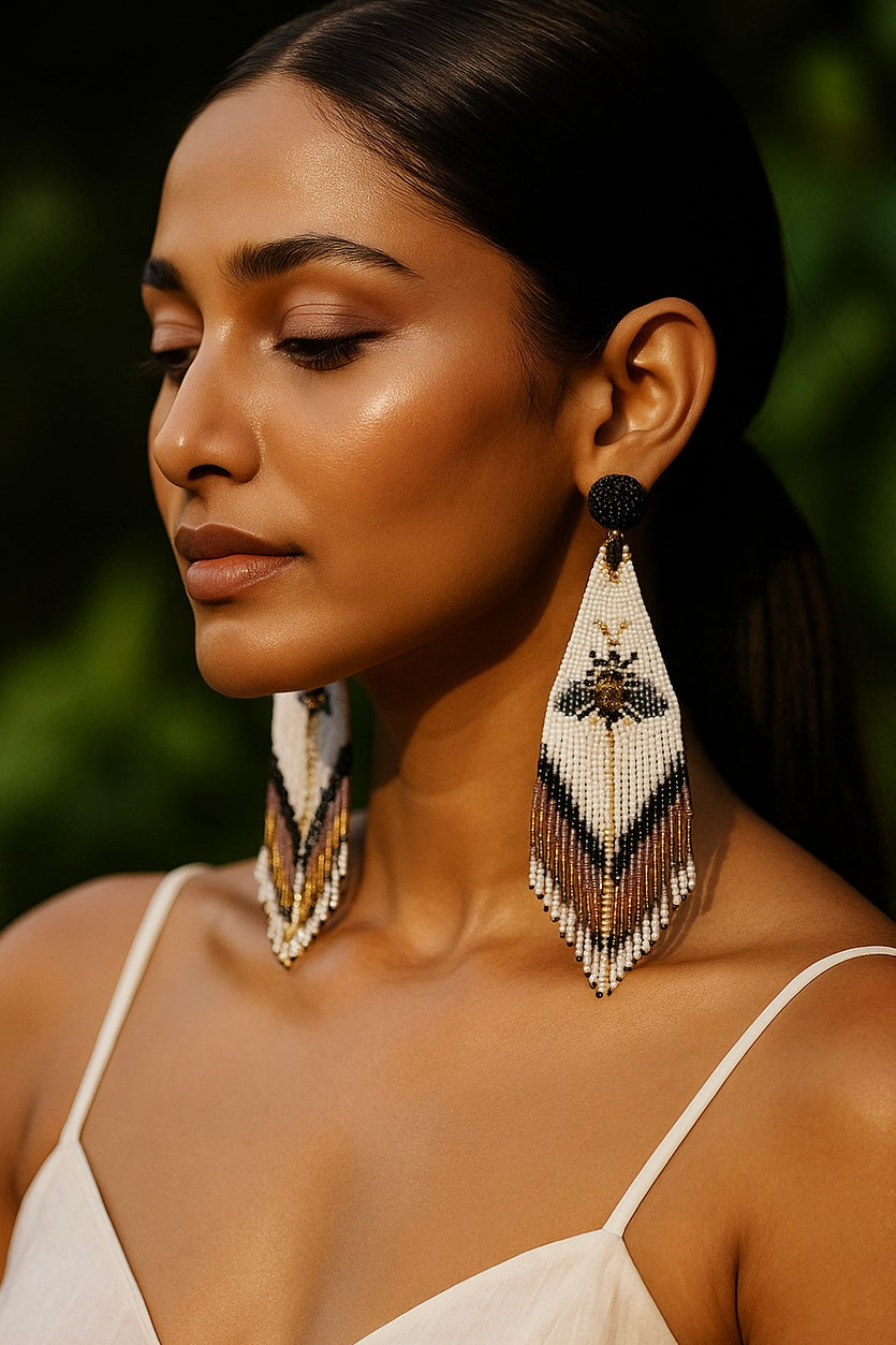Amber Bee Handmade Beaded Tassel Earrings