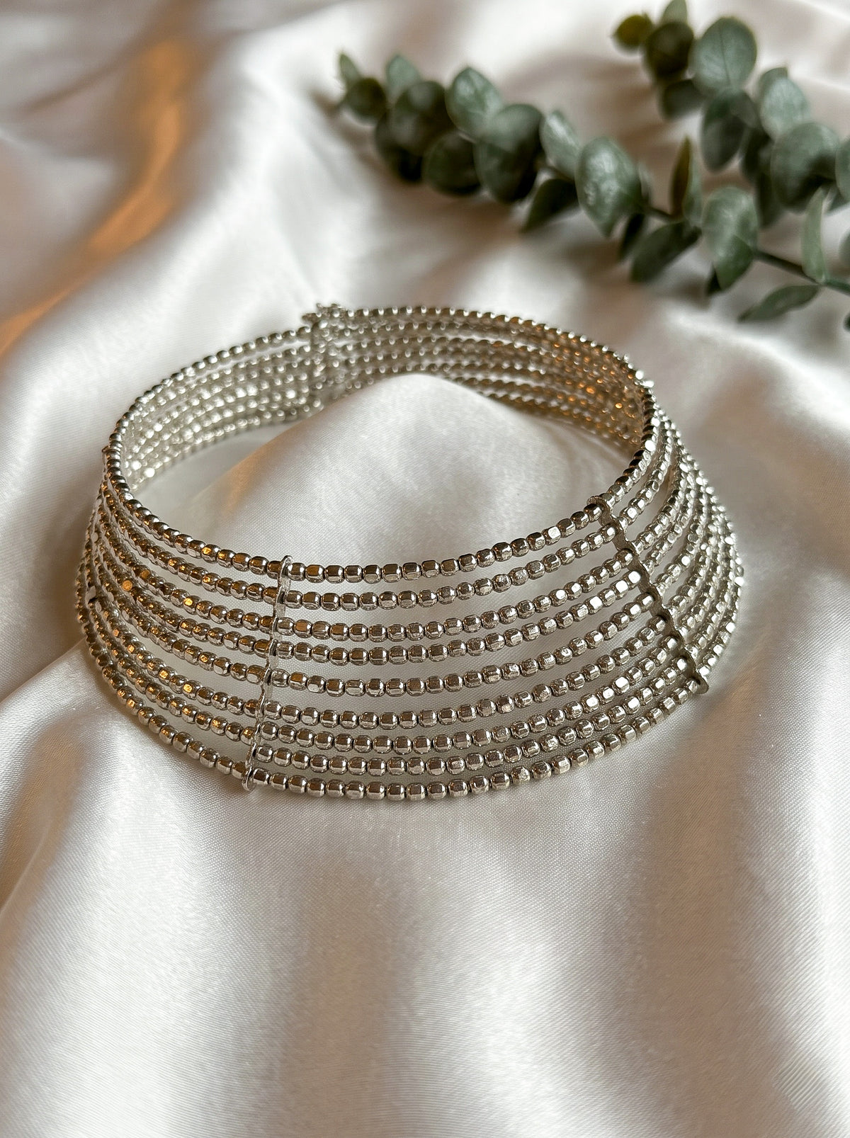 Myra Silver Beaded Handmade Hasli Necklace