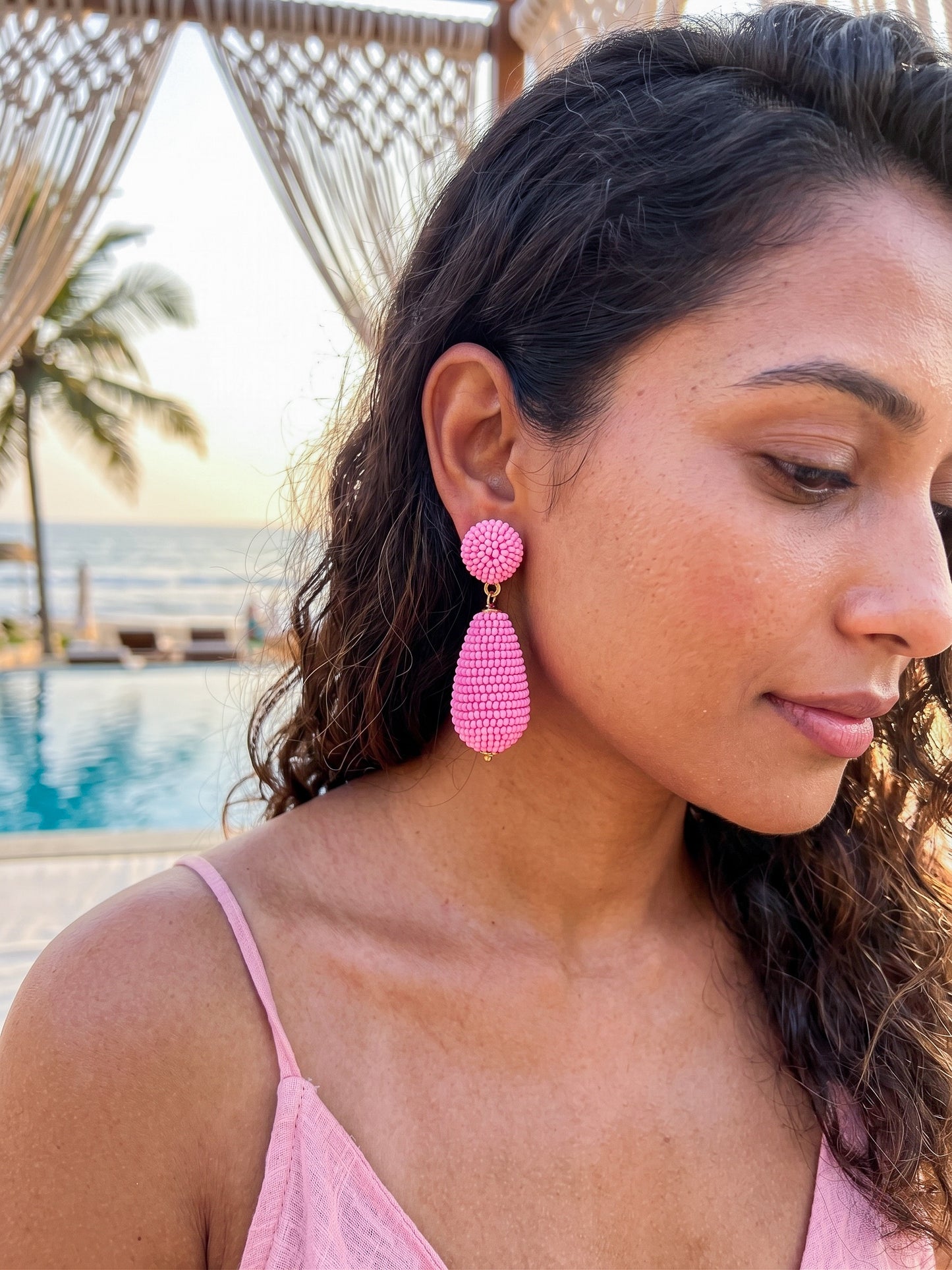 Blush Pink Drop Handmade Beaded Earrings