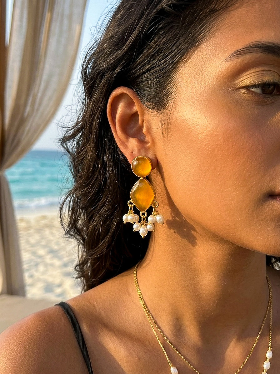 Gem Drop – Marigold Orange Handmade Brass Earrings