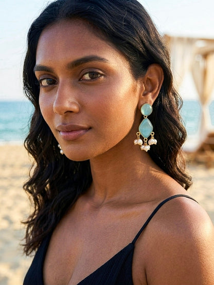 Gem Drop – Aqua Blue Handmade Brass Earrings
